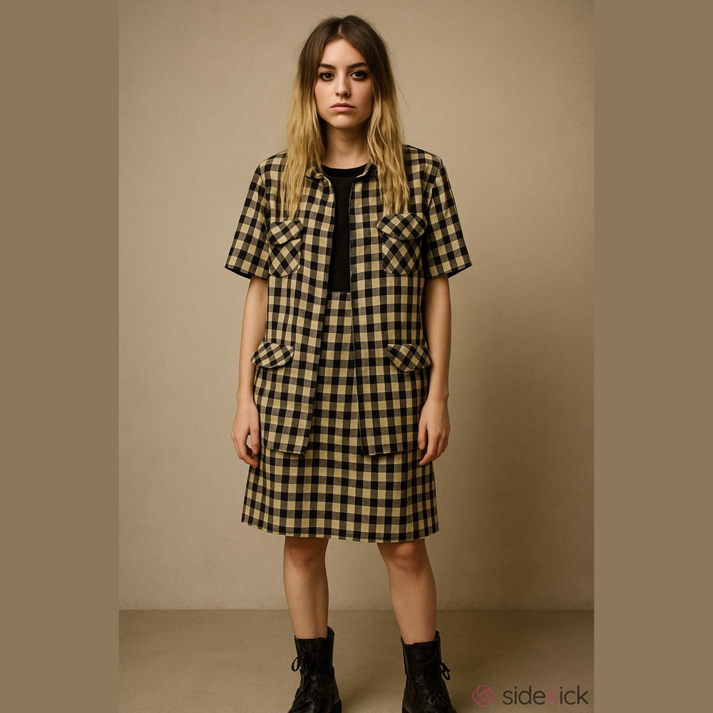 Vintage set dress and jacket checked creams and black ladies ‘/L